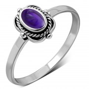 Ethnic Style Amethyst Genuine Stone cab Silver Ring, r510